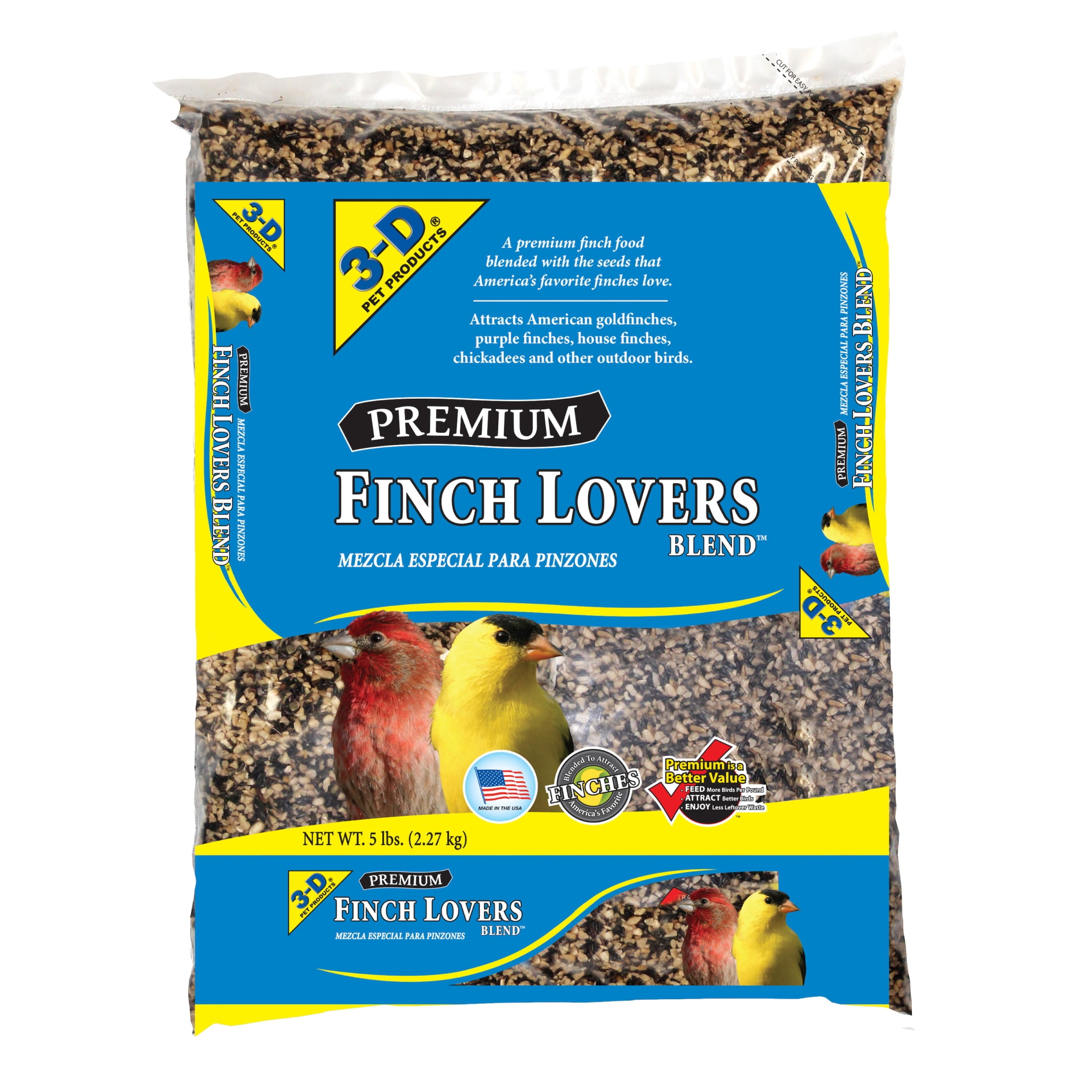 (5 pack) 3-D Pet Products Finch Food Finch Lovers Mix Dry Wild Bird Food, Seeds 5 lb. Bag, 1 Pack