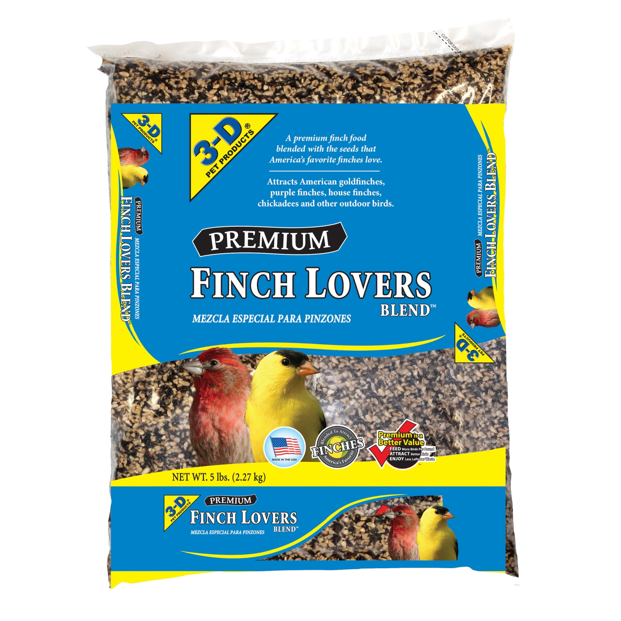 3-D Pet Products Finch Food Finch Lovers Mix Dry Wild Bird Food, Seeds 5 lb. Bag, 1 Pack