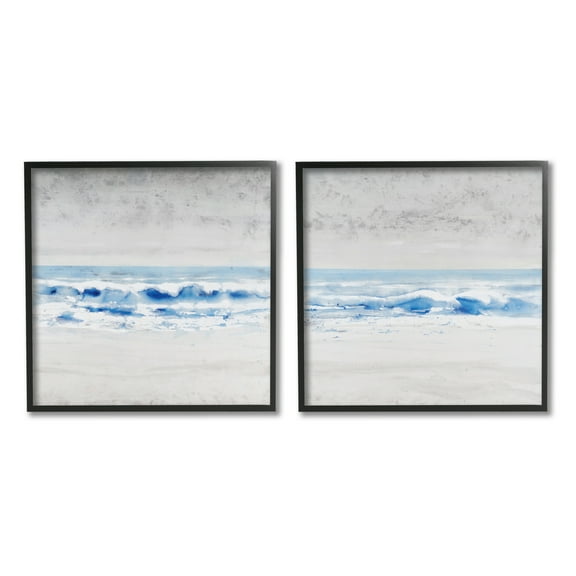 Stupell Industries Abstract Rolling Beach Waves Nautical Shoreline Landscape Painting Black Framed Art Print Wall Art, Set of 2, Design by Tim OToole