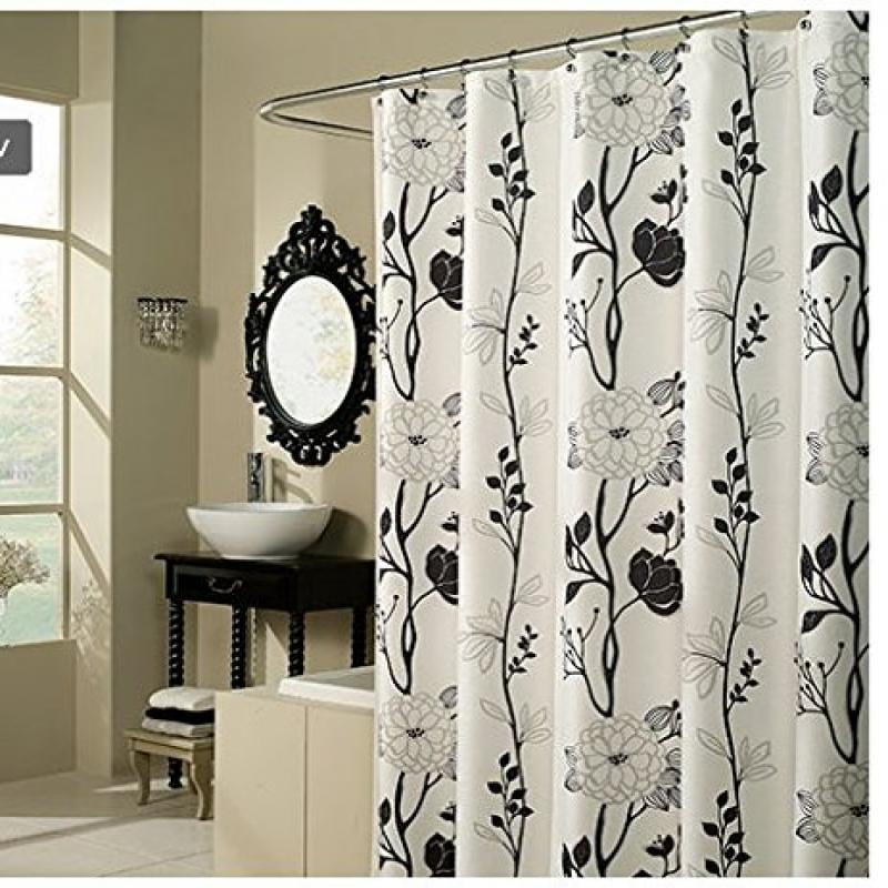 Black and White Flower Fabric Shower Curtain