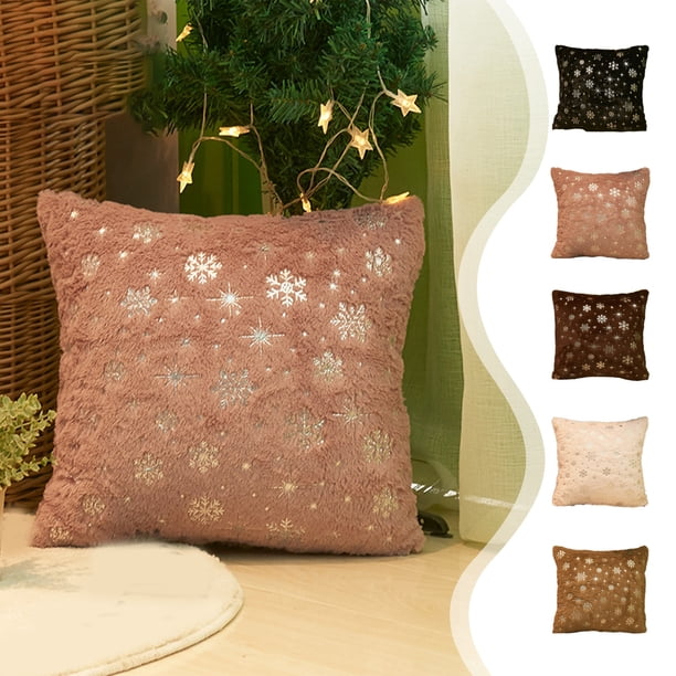 Funda de Cojín para Sofá con Diseño de Copo de Nieve Navideño de Peluche, Color Plateado