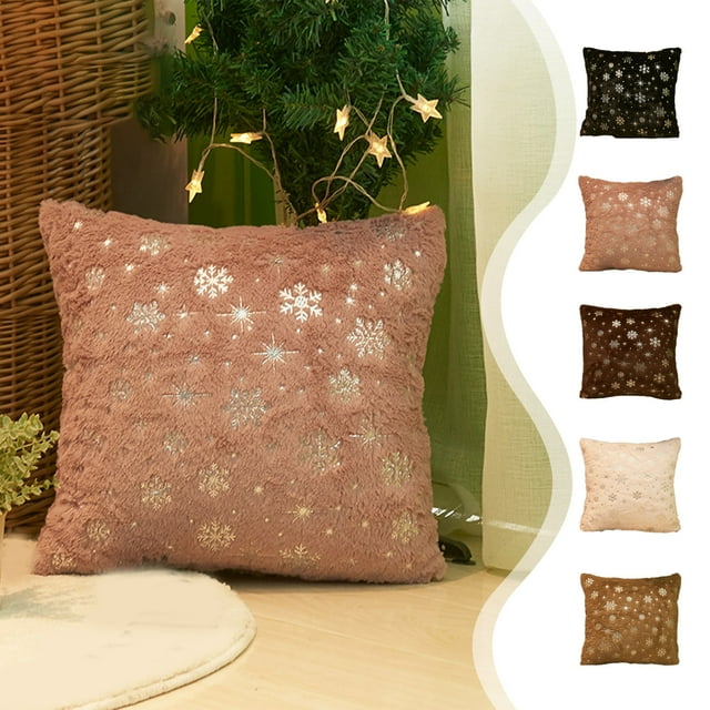 Funda de almohada de felpa Snowflake 45x45cm - Funda plateada para el sofá, marrón café oro rosado, poliéster, lavable a máquina