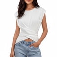 thumbnail image 4 of Favoffer Women's Strap Hem T-Shirts Round Neck Short Sleeve Slim Fit Casual Tops Knit Blouses Versatile Tees for Summer Outings Errands Streetwear Daily, 4 of 6