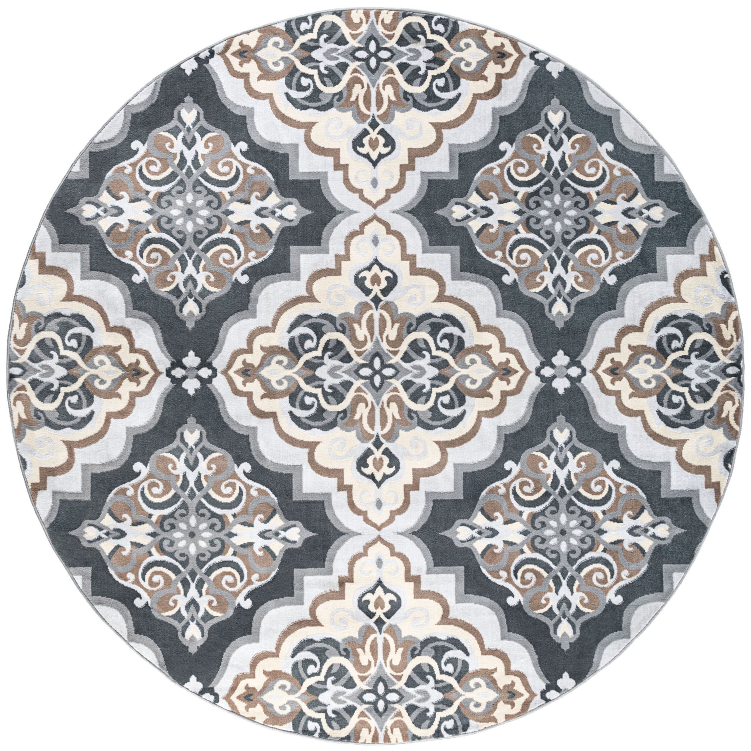Madison Traditional 5' Round Gray Polypropylene Indoor Area Rug