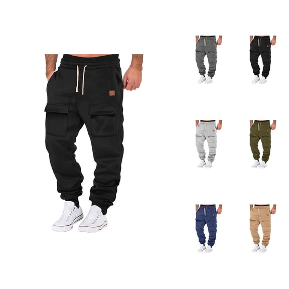 Jogger Sweatpants for Men Fall Winter Elastic Waist Drawstring Casual Pants with Multiple Pockets Trousers