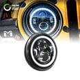 thumbnail image 1 of Universal 7" Round H4 45W LED Headlight Sealed Beam Assembly [Plug & Play] [H4-H13 Adapter] - For Jeep, Harley Davidson Motorcycle, Land Cruiser & More - HALO Yellow Turn Signal & Cold White DRL, 1 of 9