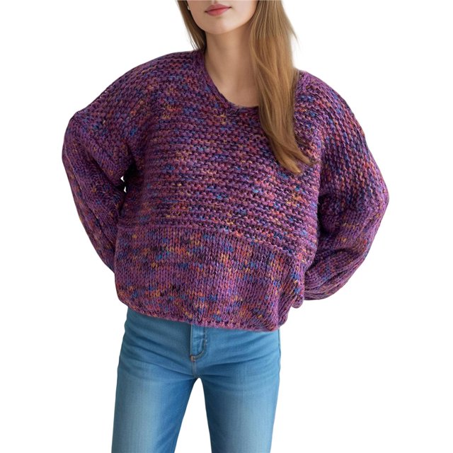 Suéter Grueso de Punto Informal de Estilo Vintage Multicolor con Patchwork S