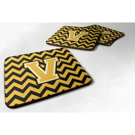 

Carolines Treasures CJ1053-VFC Letter V Chevron Black and Gold Foam Coaster Set of 4 3 1/2 x 3 1/2 multicolor