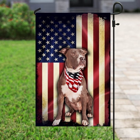 Garden Flag Pit bull On American, Patriotic Canine, 12x18 POLE NOT INCLUDED