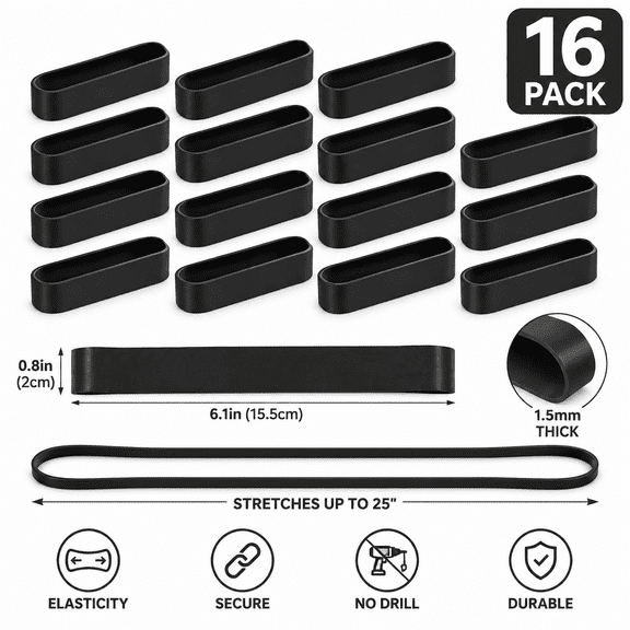 16 Pcs Sectional Couch Connectors Rubber Straps, Heavy Duty Sofa Leg Cinch Bands Stretches to 25" for Modular Sofa Black