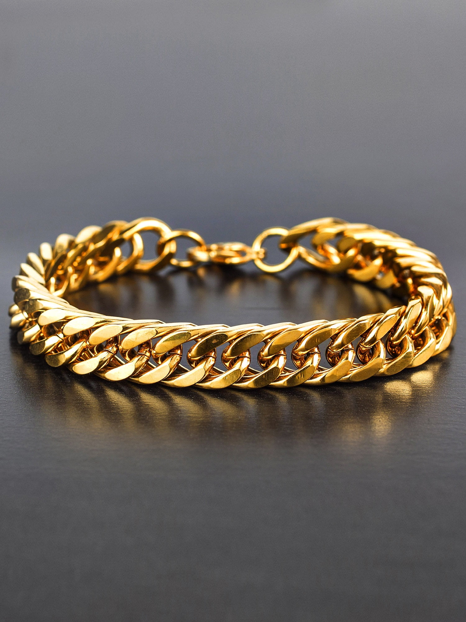 Crucible Jewelry Men's Curb Link Chain Gold Plated Steel Bracelet - 8"