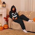 thumbnail image 3 of Adult Halloween Pumpkin Onesie BWASD Mens and Womens Matching Halloween Onesie Pajamas Hooded Loungewear with Pocket Print Soft Plush Sleepwear for Cold Fall Winter Black,L, 3 of 4