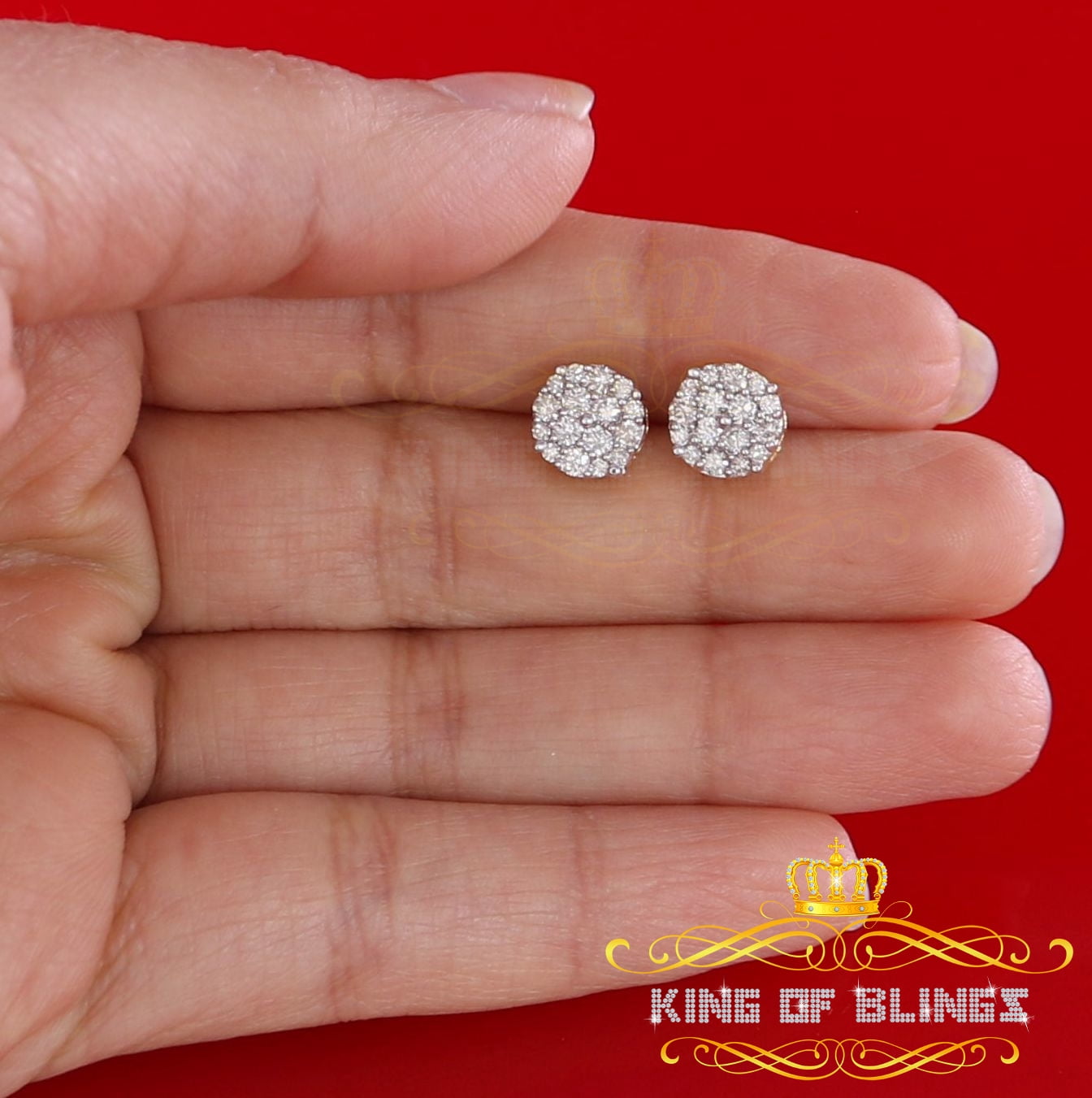 King of Bling's 10K Real Yellow Gold with 0.75CT Real Diamond Men's/Women's Stud Round Earrings