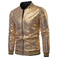 thumbnail image 1 of Coduop Men Sequin Jacket Coat Nightclub Long Sleeve Zipper Bomber Jacket S-XXL, 1 of 5