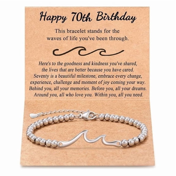 70th Birthday Bracelet Gift for Women, Wave Charm Beaded Bracelet with Inspirational Message Card, Meaningful 70th Birthday Gift for Mom, Grandma, Wife, Sister or Friend