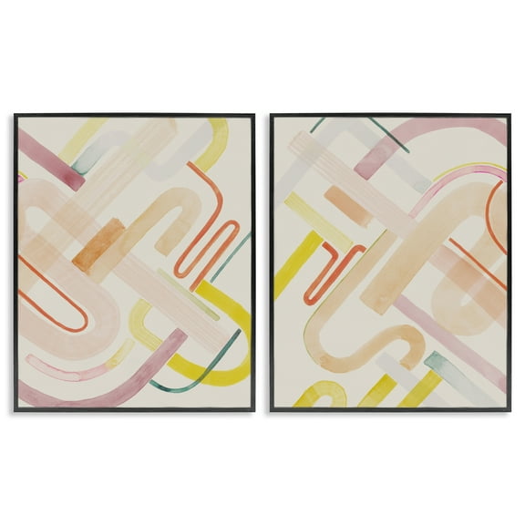 Stupell Industries Retro Neutral Patterns Abstract Painting Black Framed Art Print Wall Art, 11 x 14, Set of 2