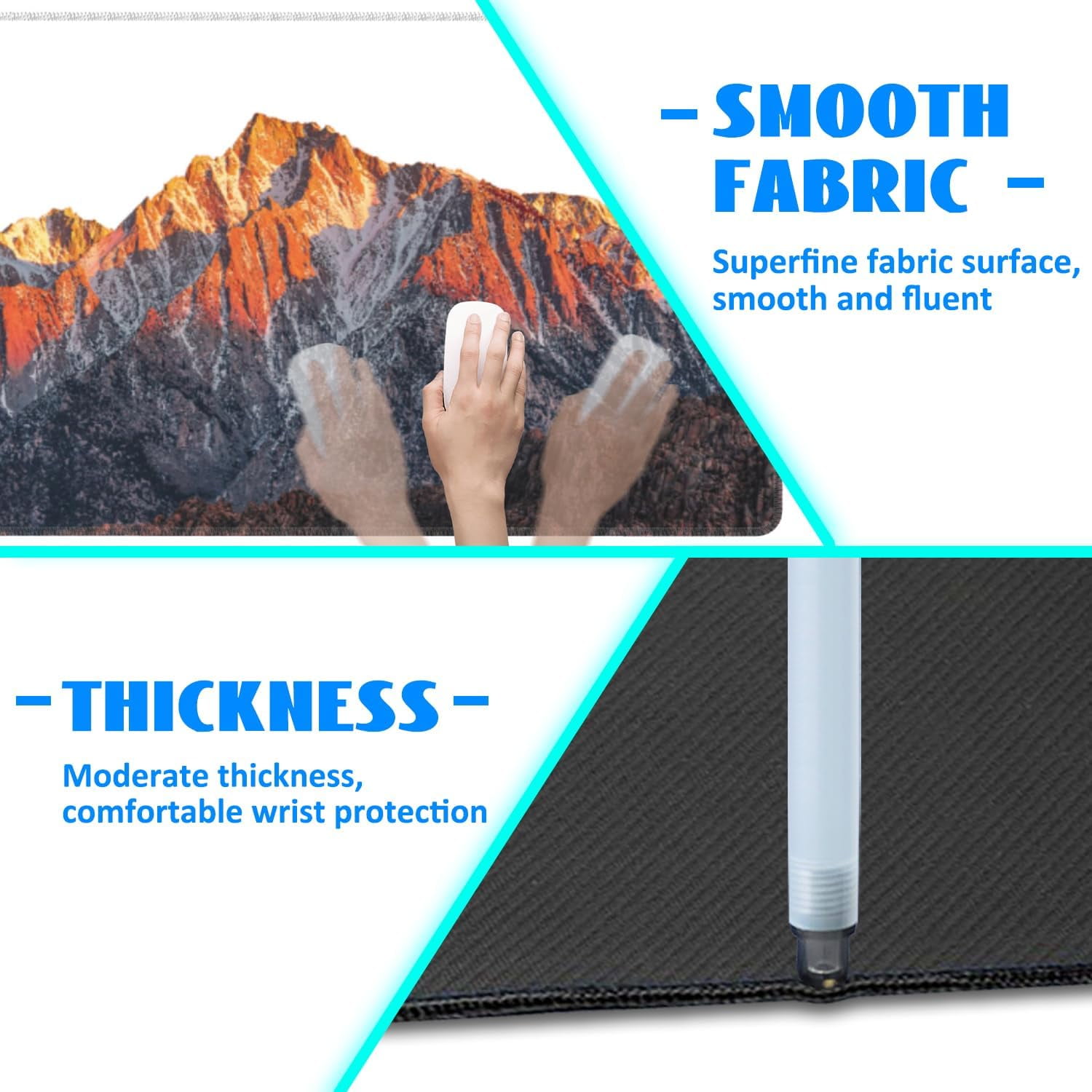 Desk Mat, Mountains at Sunset Extended Gaming Mouse Pad Large, 35.4"x15.7" Big Mouse Pad with Non-Slip Base and Stitched Edge, Long Computer Keyboard Mouse Mat for Home Office Work