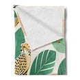 thumbnail image 2 of Ambesonne Cheetah Fleece Throw Blanket Modern Jungle Leaf Scene 50"x60" Jade Green Mustard and White, 2 of 5