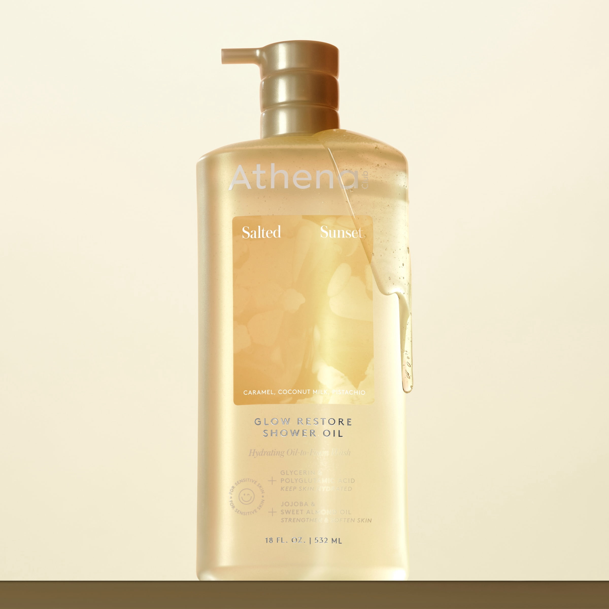 Athena Club Glow Restore Shower Oil - Salted Sunset - 18 fl oz: For Combination Skin, Whole Body, Plastic Bottle