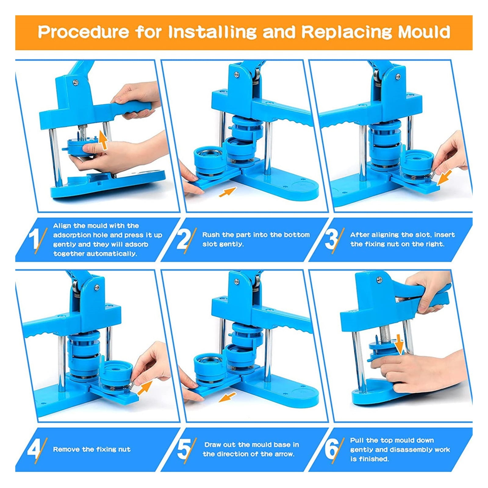 25+32+58MM Blue Badge Button Maker Machine, DIY Pin Badge Press Making Machine With 300Pcs Button Parts+3 S+3 Circle Cutter