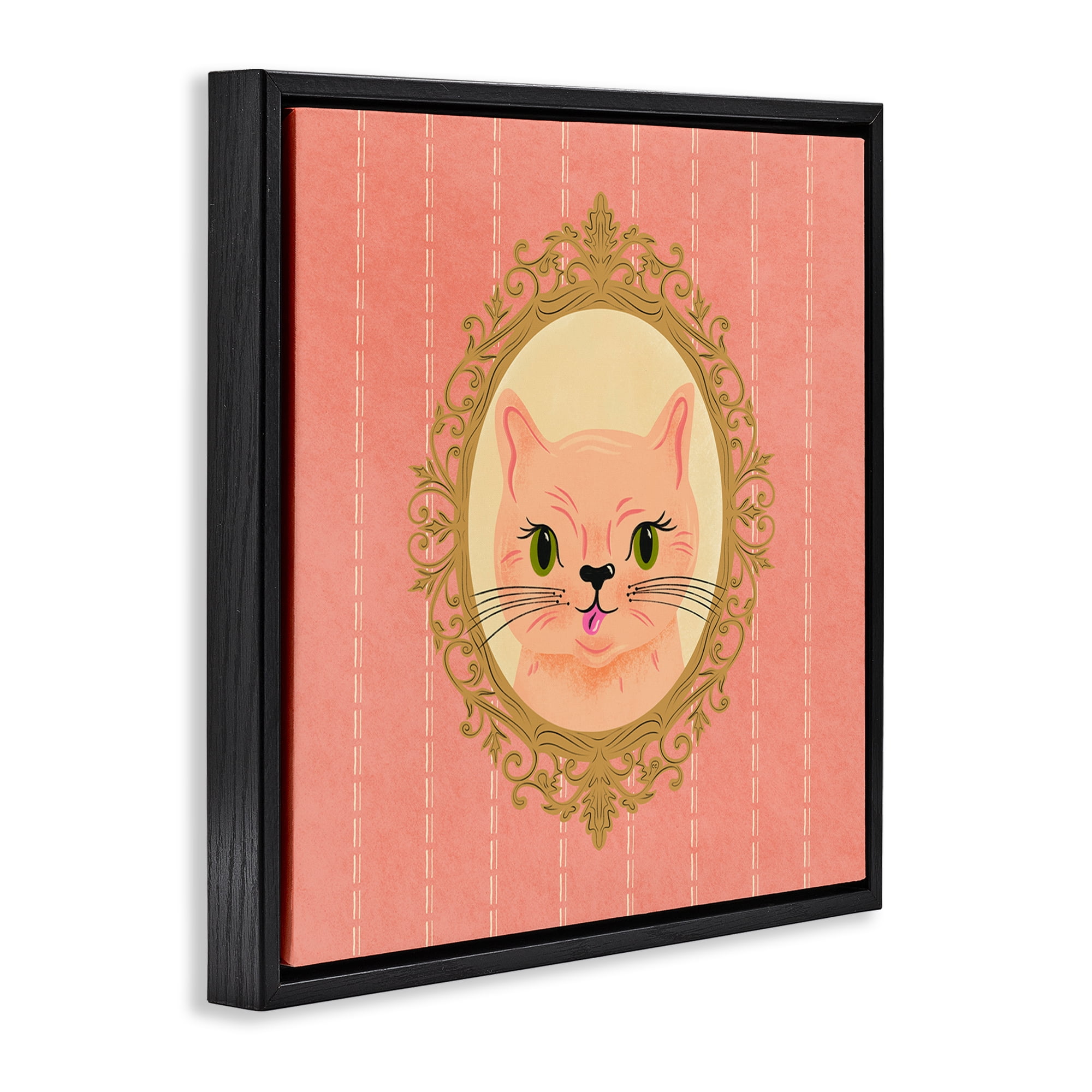 Stupell Industries Peach Cat Portrait Animals Painting Black Floater Framed Canvas Art Print Wall Art, 18 x 18