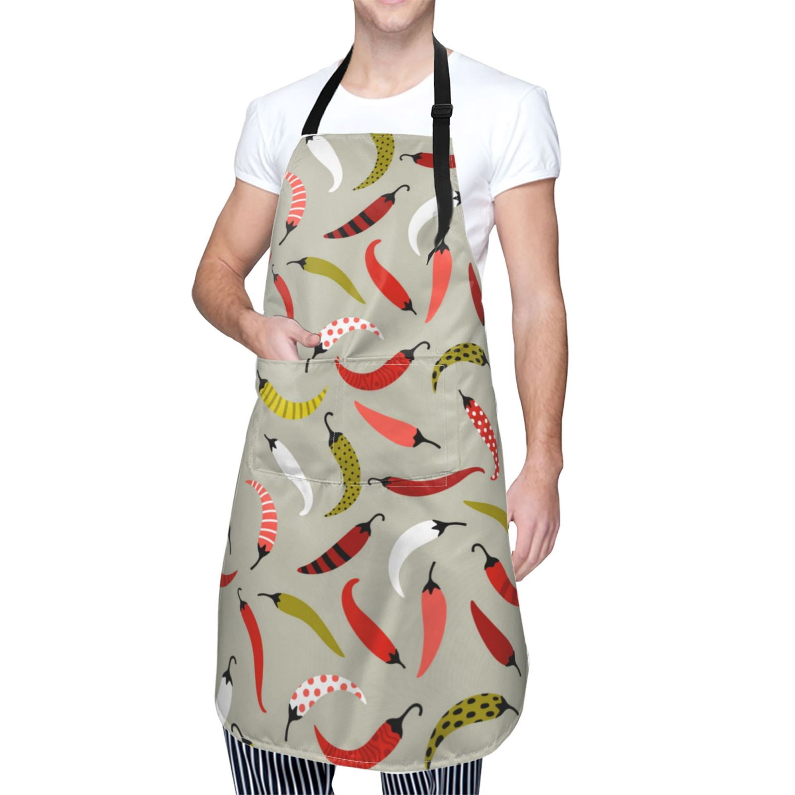 Naloa Colorful Chili Apron Kitchen Aprons with Pockets for Women Men Chef