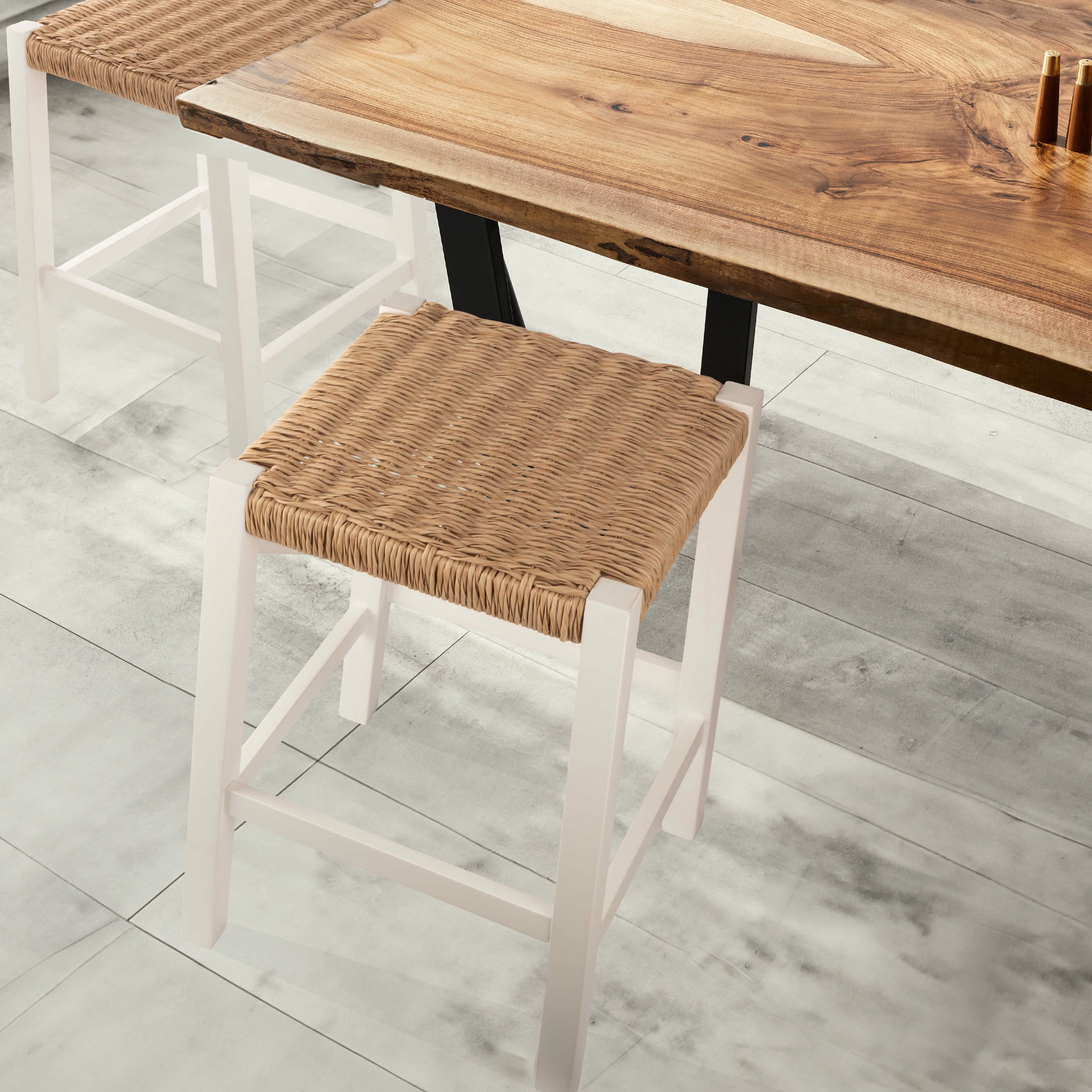 Alaterre Furniture Newport 24 in. Wood Bar Stool with Rush Seat, Counter Height Stool for Kitchen, Bar or Dining Room, White