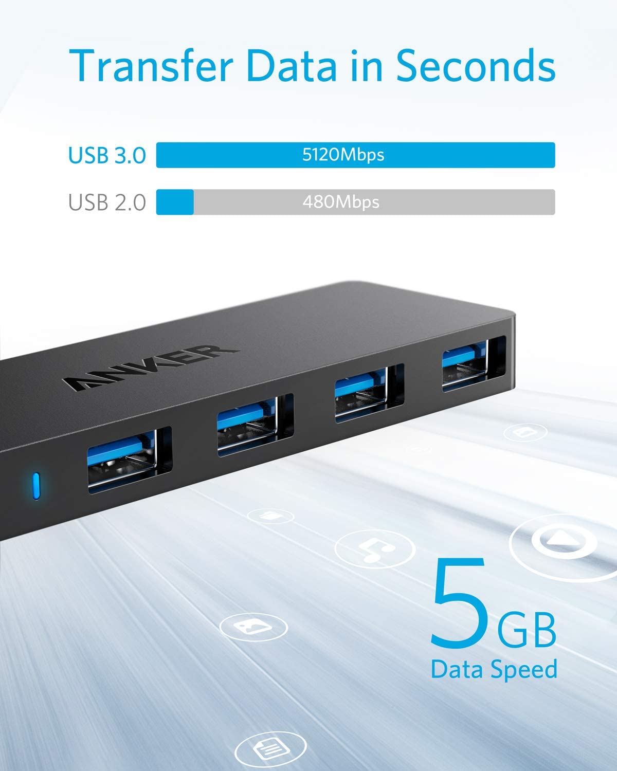 Anker 4-Port USB 3.0 Data Hub Adapter Ultra-Slim Splitter with 2 ft Cable - image 3 of 6