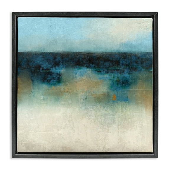 Stupell Industries Foggy Ocean Beach Scene Coastal Painting Black Floater Framed Canvas Art Print Wall Art, 18 x 18