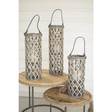Kalalou Inc Set Of Three Willow Lanterns With Glass - Grey