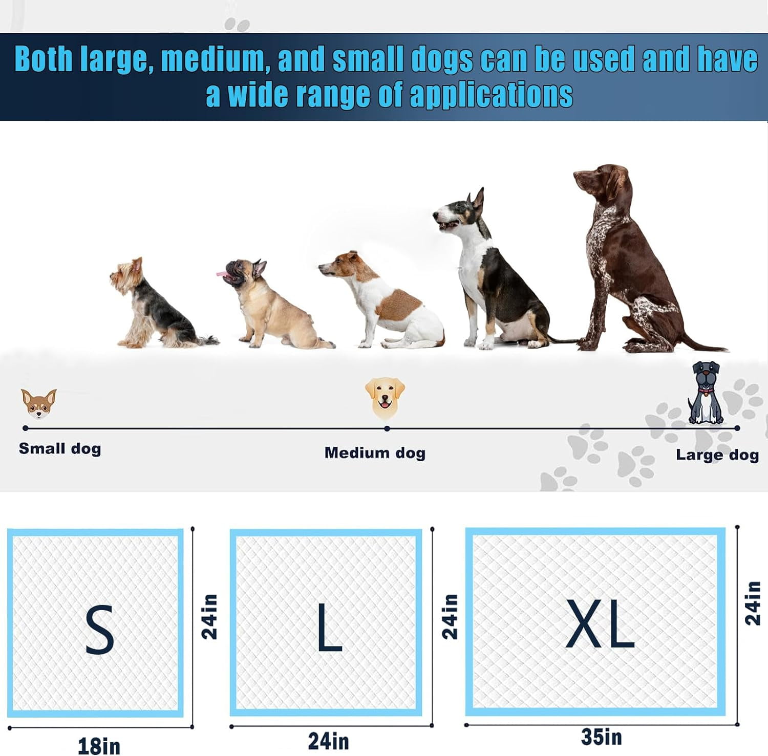 Dog Pee Pads for Dogs Large Blue Puppy Pads Pet Disposable Training Pads 24”X 18” Leak-Proof Quick-Dry Design for Dogs (24"X18")