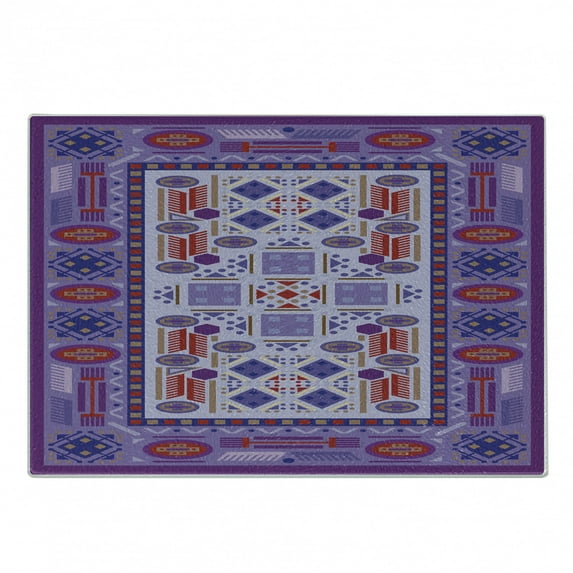 Afghan Cutting Board, Timeless Tribal Pattern with Middle Eastern Folklore Traditional Afghan Shapes Dots, Decorative Tempered Glass Cutting and Serving Board, Small Size, Multicolor, by Ambesonne