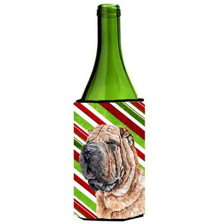 

Shar Pei Candy Cane Christmas Wine bottle sleeve Hugger 24 Oz.