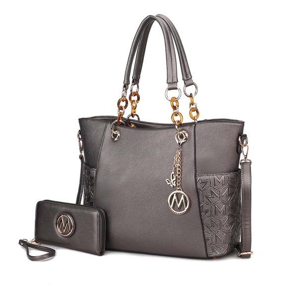 MKF Collection Merlina Women's Tote Bag & Wallet Vegan Leather Handbag 2pcs Set by Mia K - Pewter Silver
