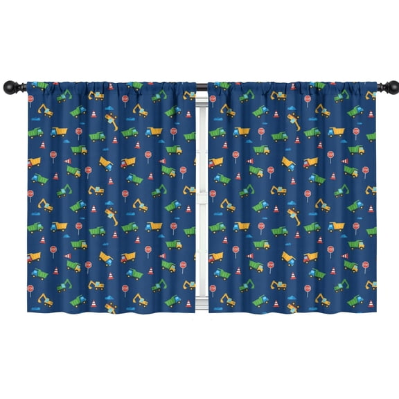 Blackout Kids Curtains,Cartoon Construction Vehicles Trucks Childrens Insulated Curtains Set Of 2,Bedroom Essentials,Toddler Room Decor 42"x54"