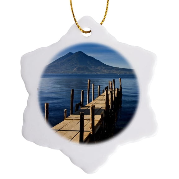 3drose, Guatemala, Lake Atitlan, Panajachel, Lake Pier - Sa10 Jeg0007 - Julie Eggers, 3 inch Snowflake Porcelain Ornament