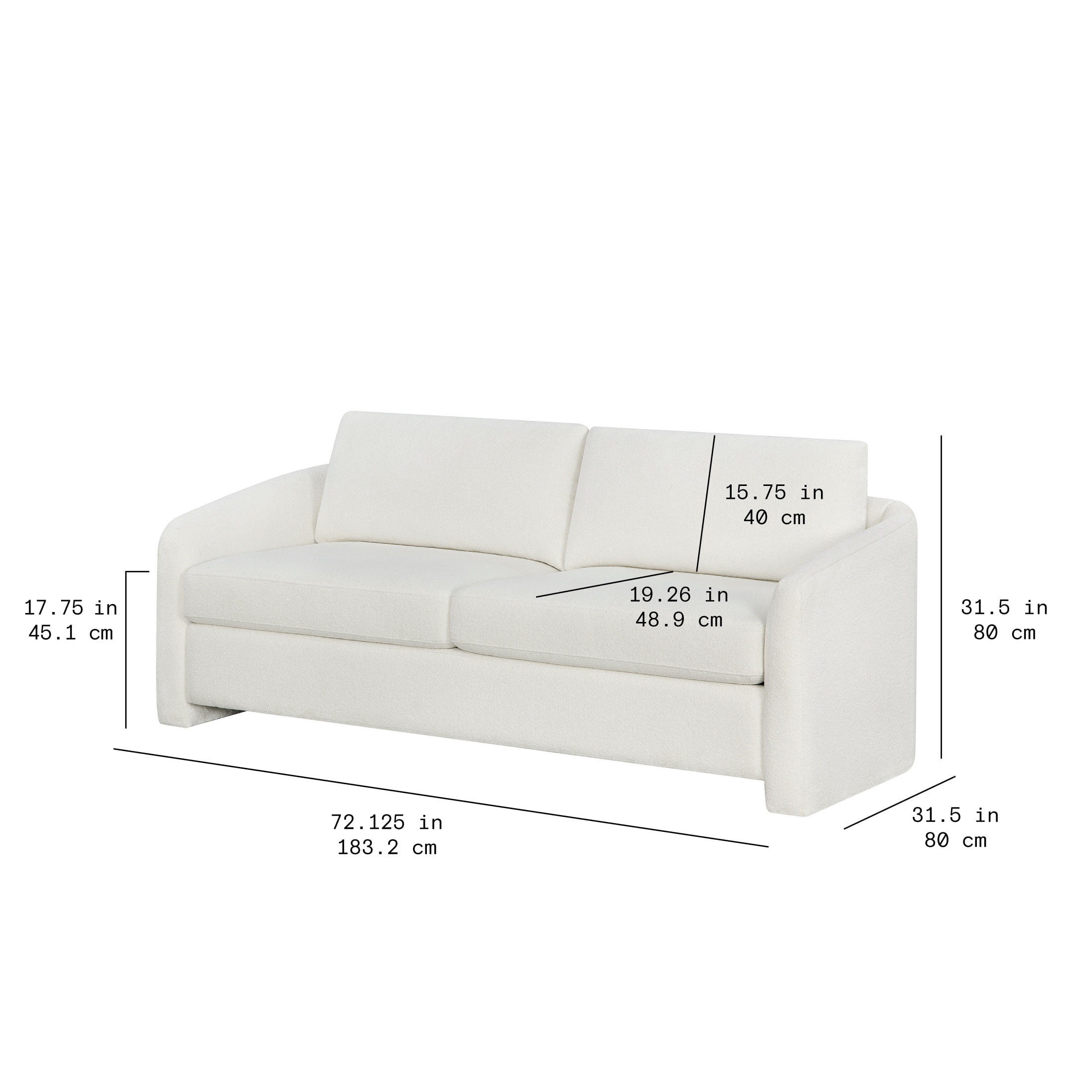 Beautiful Drew 72.2" Sofa by Drew Barrymore for Adults, Cream Bouclé