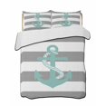 thumbnail image 2 of Nautical Anchor Queen Size Down Alternative Comforter, Lightweight Comforter Quilt Bedding Set with Pillow Shams Turquoise Grey White Horizontal Stripe All Seasons Bed Comforter Duvet Insert 90"x96", 2 of 7
