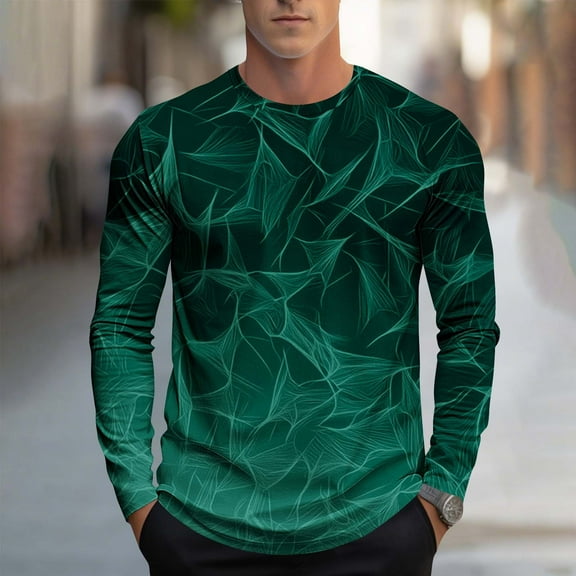 Yaoyar Gradient Print Athletic Tee for Men, Long Sleeve Crewneck Top with Faded Design for Sports and Casual Wear, Stylish Pullover