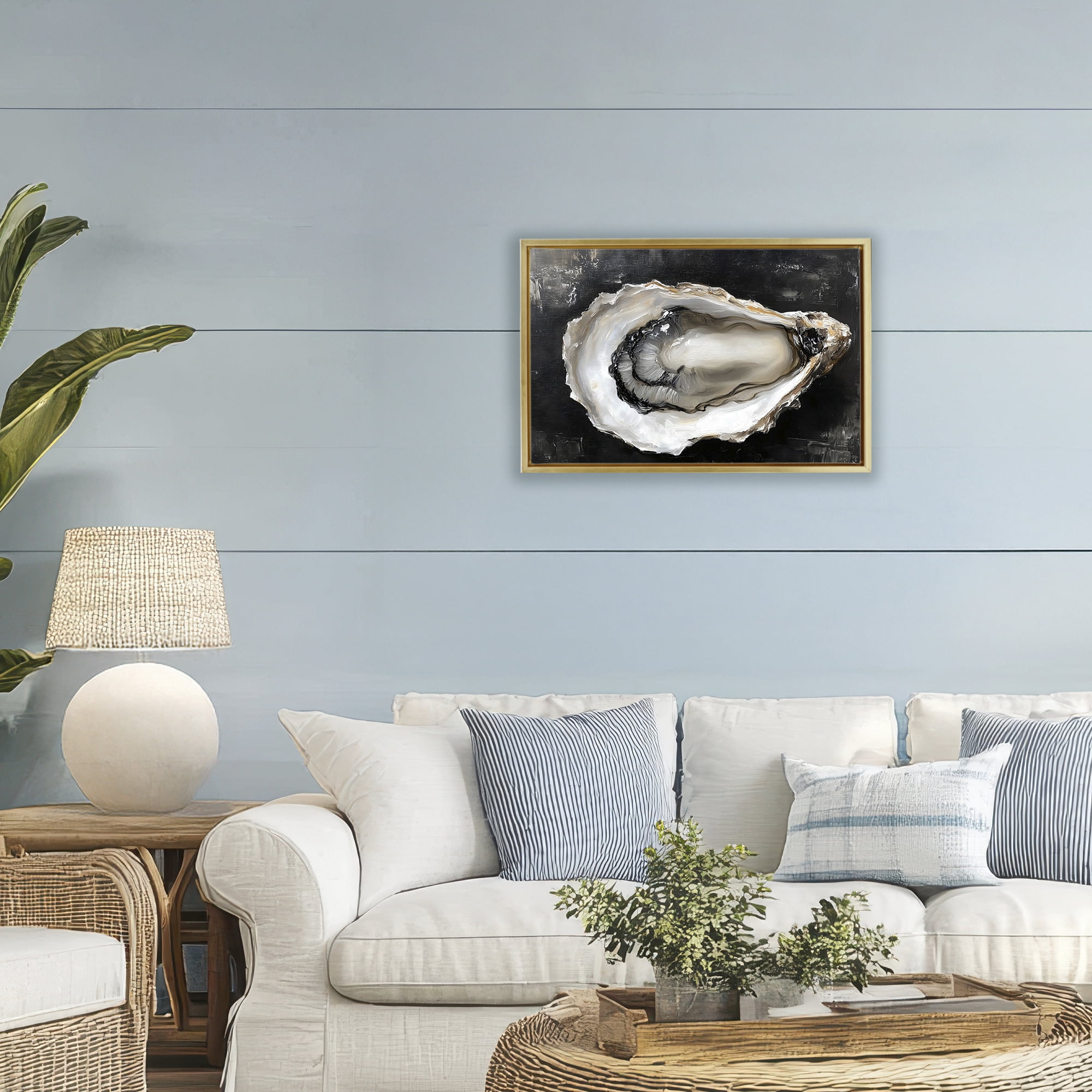 Stupell Industries Black Oyster Pearlescent Shell Gold Framed Floater Canvas Wall Art, design by LSR Design Studio