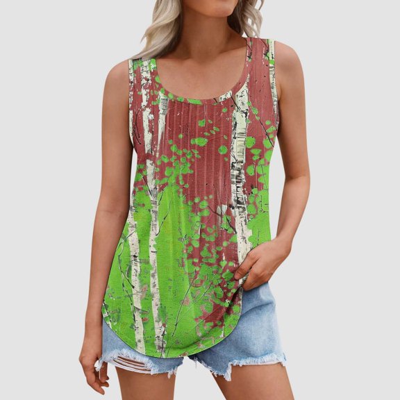 AUNVITO Women's Summer Tank Top Round Neck Loose Fit Sleeveless Casual Comfortable Plus Size for Everyday Wear
