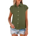 thumbnail image 2 of Pxiakgy Linen Shirts for Women Women's Elastic Cuffs Cotton Linen Button Up Shirt for Daily Casual Commuting Summer Loose Fit Sleeveless Button Down Shirts for Women Green Xl, 2 of 7