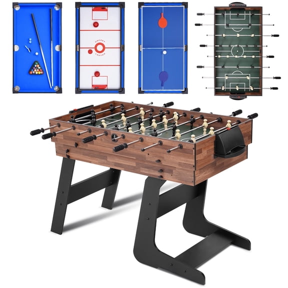 4-in-1 Foldable Game Table, Combo Game Table Set with Ping Pong, Air Hockey, Pool Billiards & Foosball, Indoor Game Table for Kids, Adults, Home & Game Room