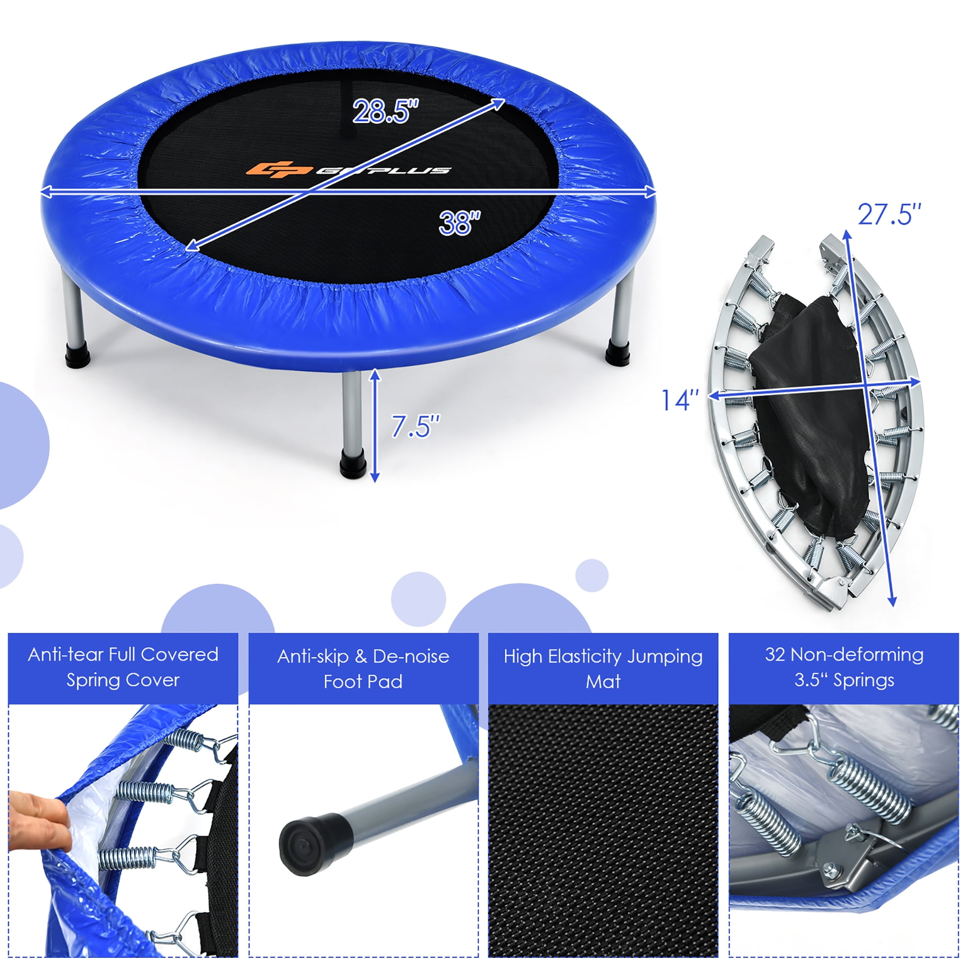 Goplus 38 Mini Folding Trampoline Portable Recreational Fitness