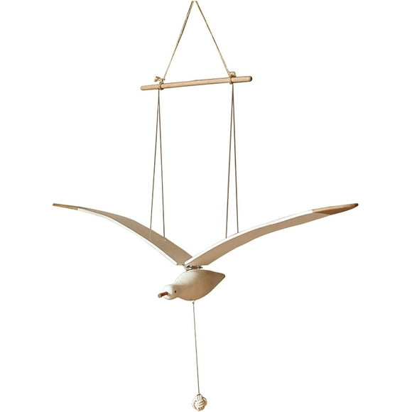 Wood Flying Seagull Drop Wind Chimes, Mobile Birds In Flight Hanging Decor