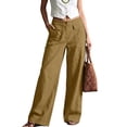 thumbnail image 2 of Women Casual Wide Leg Pants High Waist Straight Trousers Solid Color Palazzo Pants with Pockets Khaki M, 2 of 4