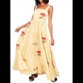 thumbnail image 1 of Vestido Bohemio de Verano para Mujer, Bordado, Sin Mangas, Fruncido, Holgado, para Playa y Vacaciones Amarillo L, 1 of 9