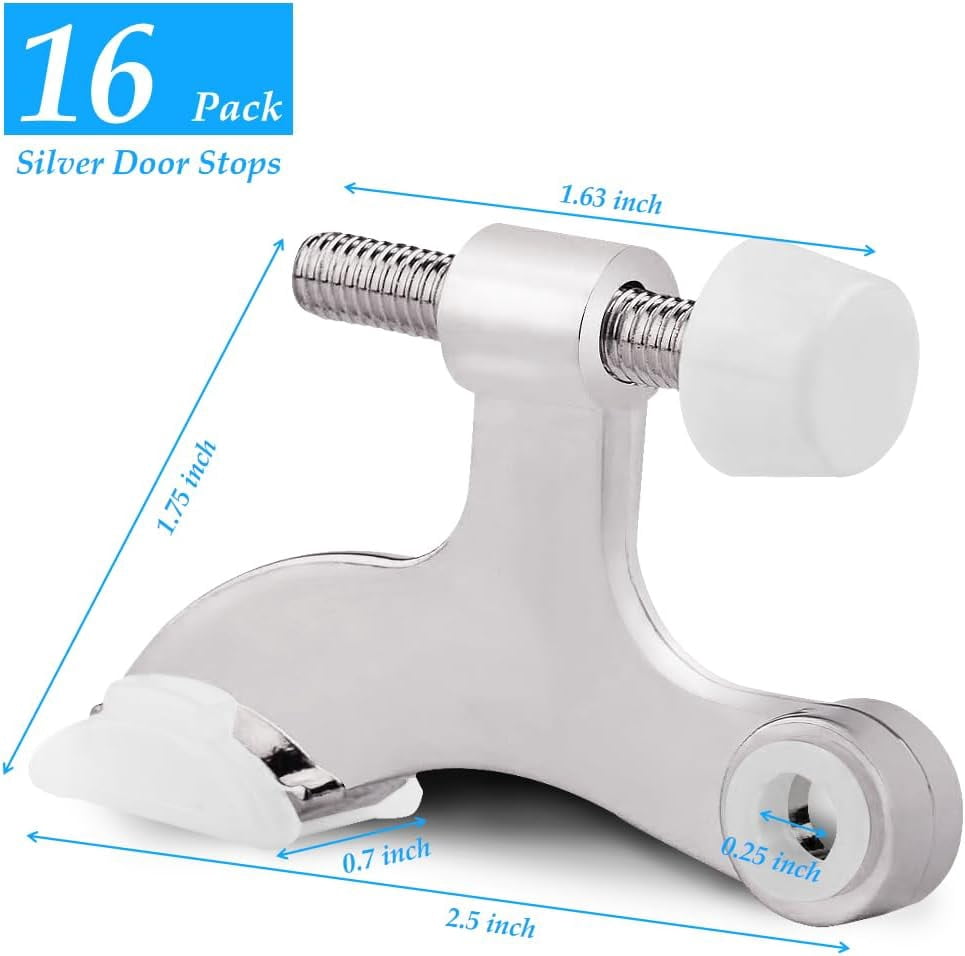 16 Pack Hinge Pin Door Stopper Heavy Duty Metal Adjustable Door Stops with Rubber Bumper Tips (Silver)