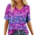 thumbnail image 2 of Womens Summer T Shirts Casual Short Sleeve Tee Shirt with Scale Print V Neck Blouse Loose Top, 2 of 4