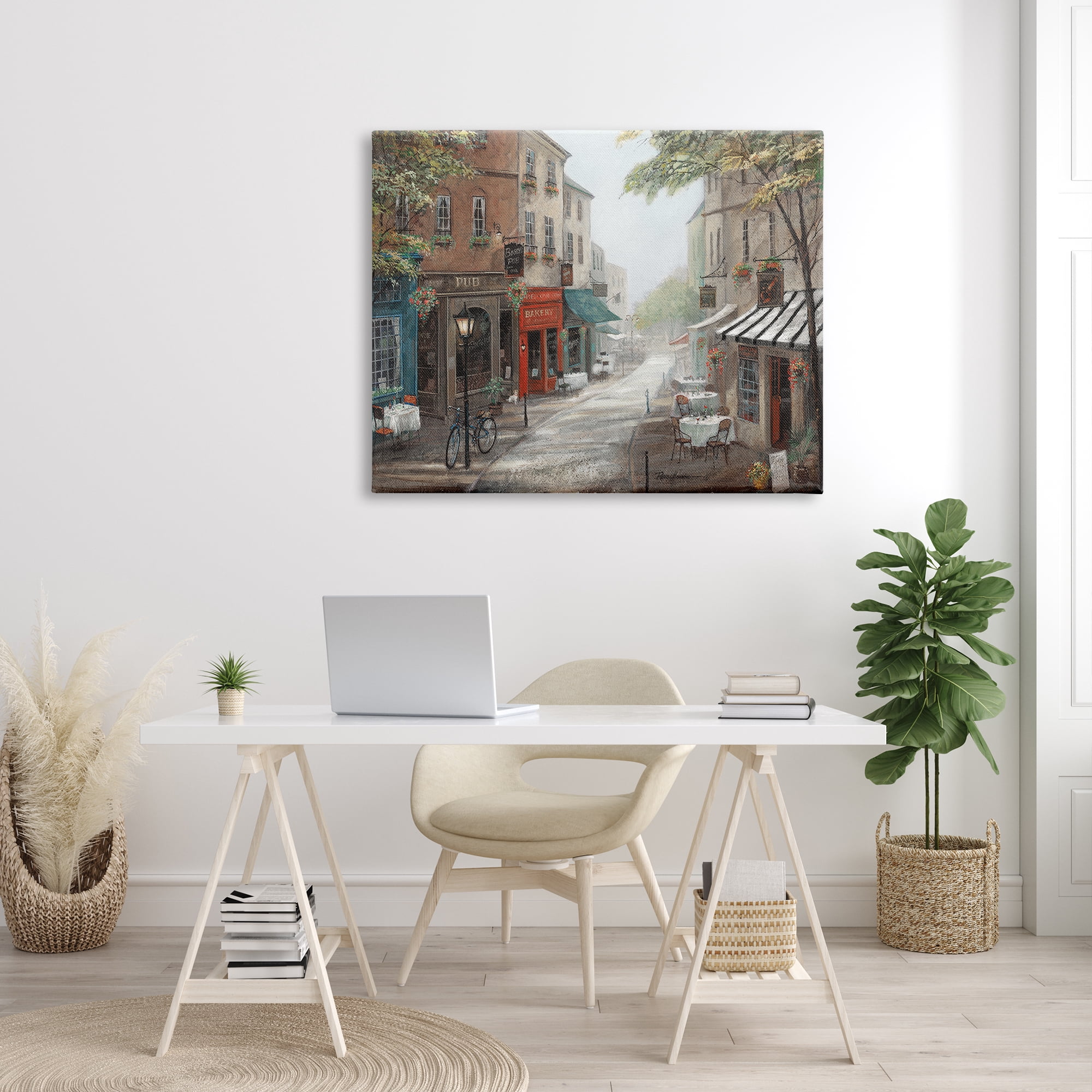 Stupell Industries Classic European Urban Street Vintage Bistro Architecture, 48 x 36, Design by Ruane Manning